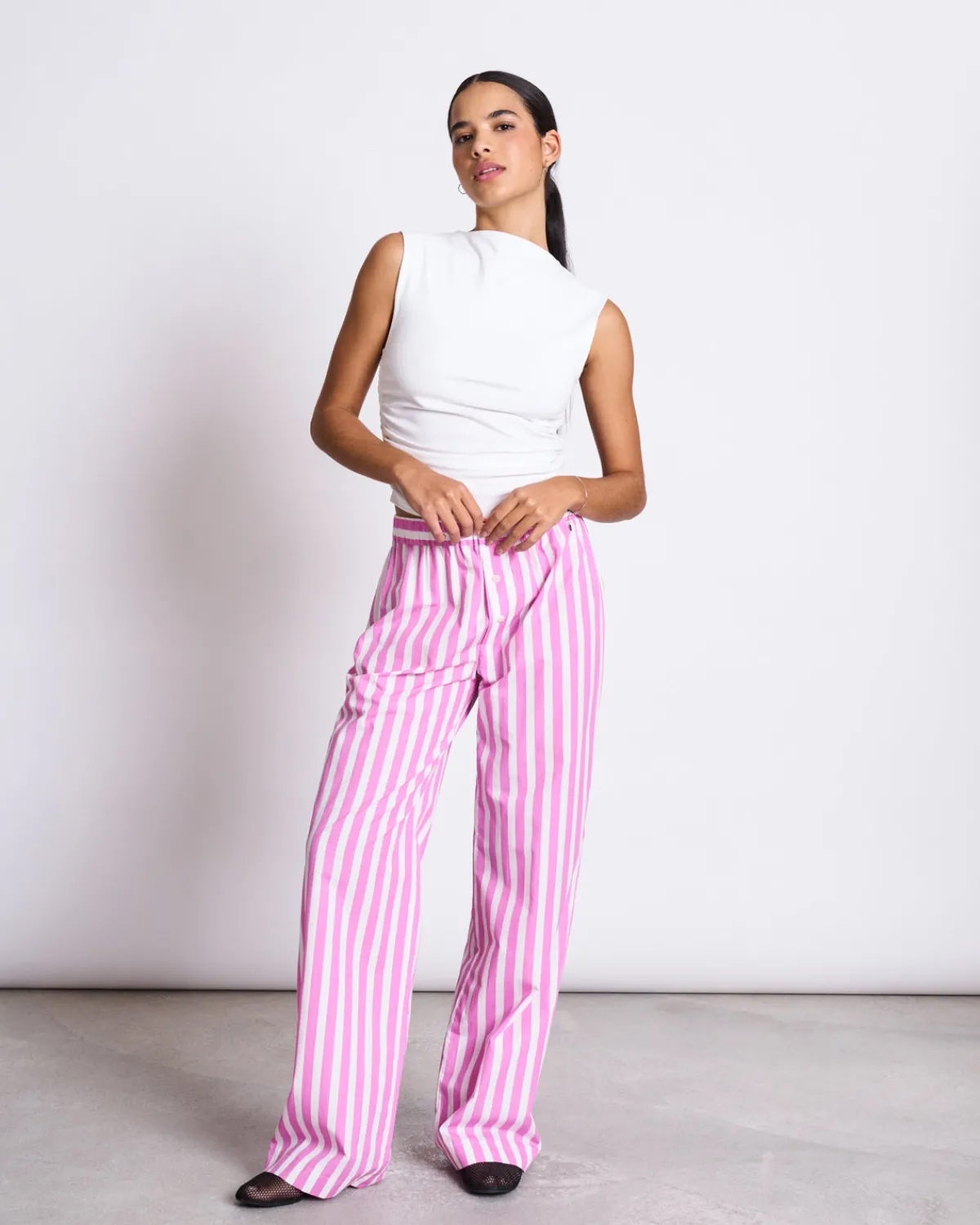 Clearance JAN 'N JUNE COTTON PANTS SOBY WHITE HOT PINK STRIPED