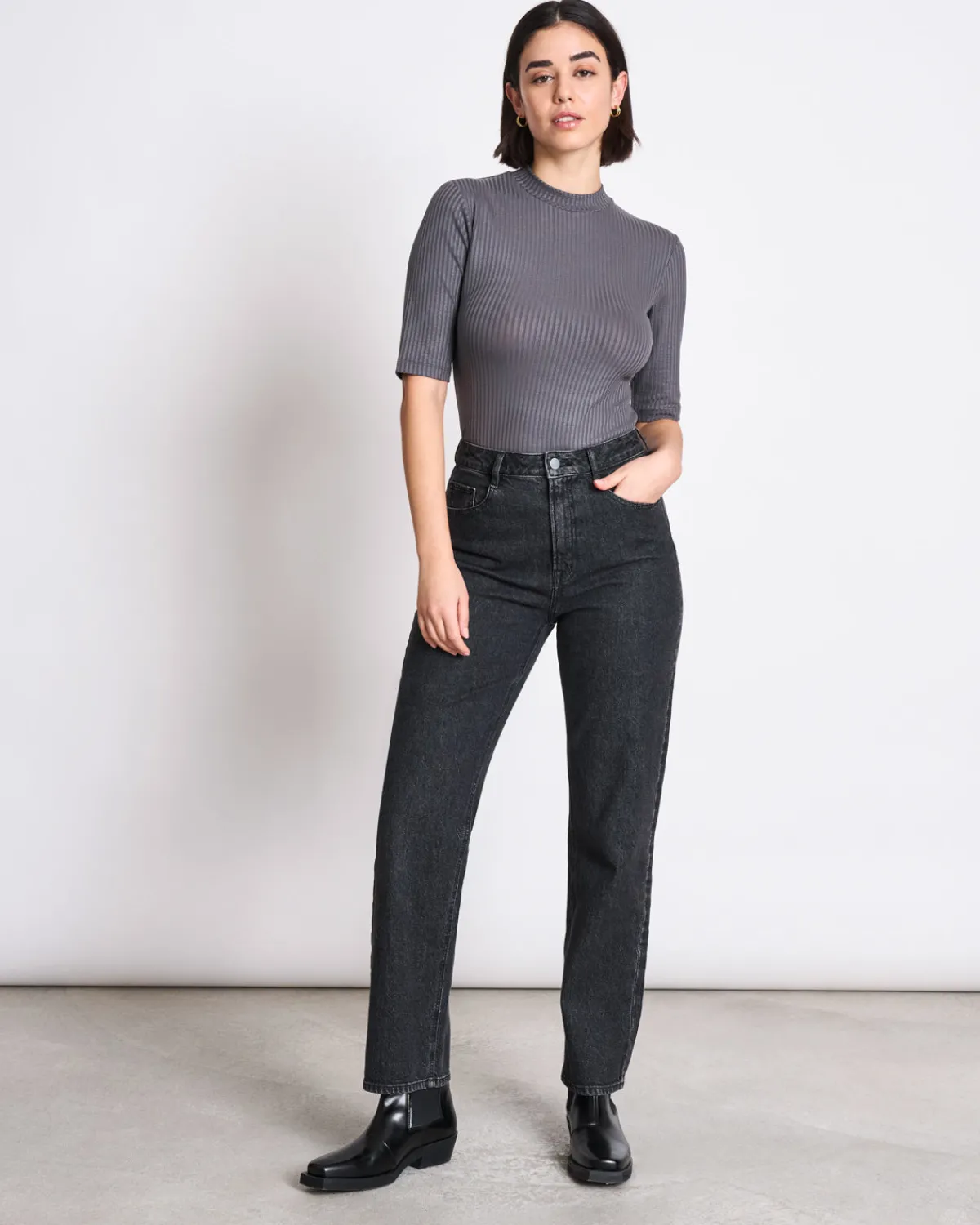 Outlet JAN 'N JUNE LYOCELL RIB T-SHIRT NINA DARK GREY