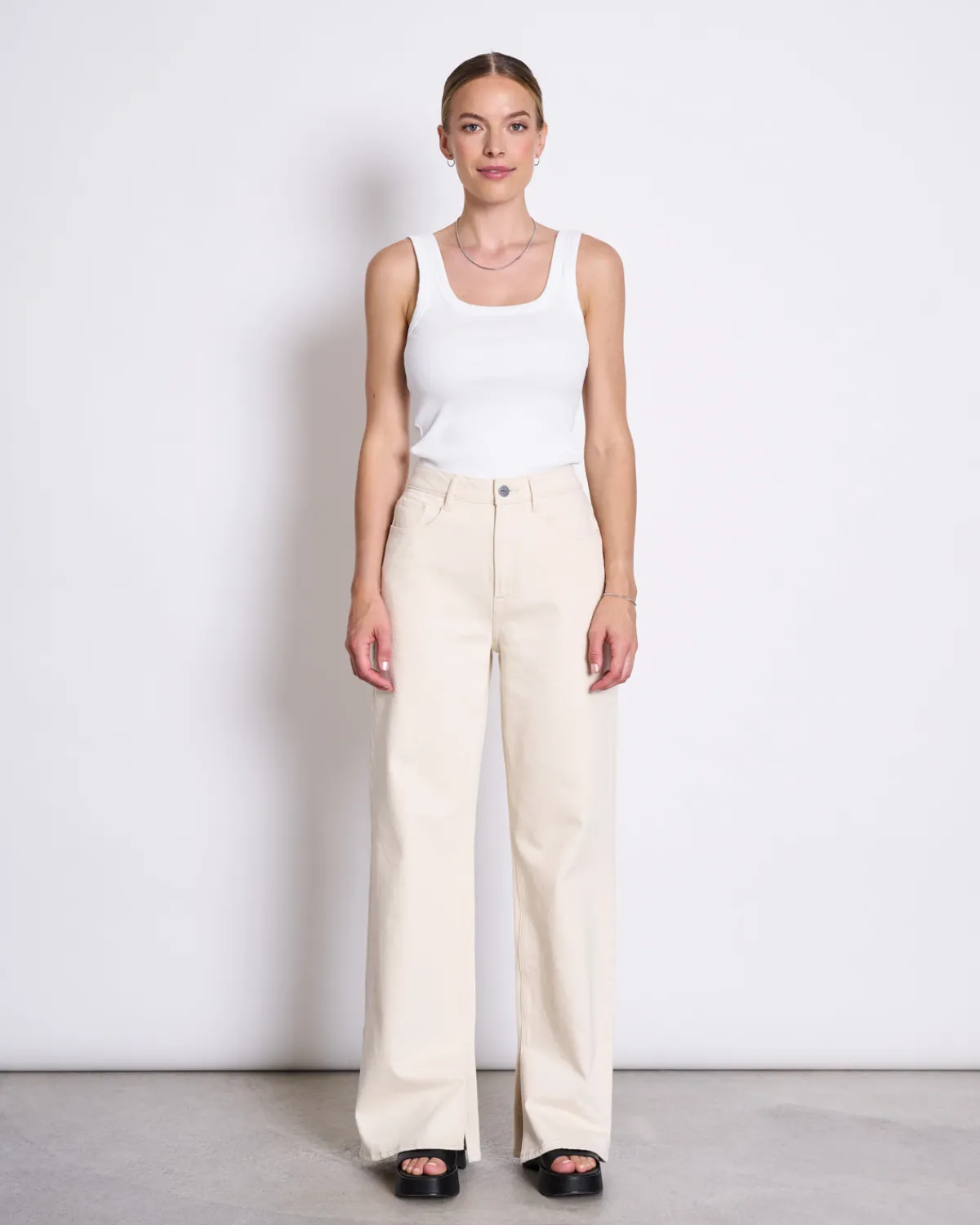 Best JAN 'N JUNE SLITTED WIDE LEG JEANS SELENE ECRU